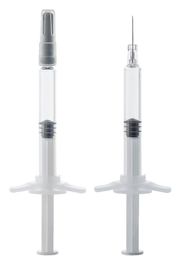 Die neue Gx RTF ClearJect Kunststoffspritze. / The new Gx RTF ClearJect plastic syringe.