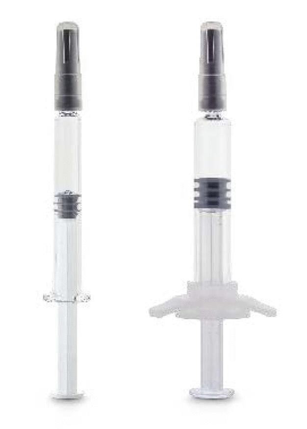 Die Gx RTF Clear Nadelspritzen aus COP 1,0 ml und 2,25 ml. / The Gx RTF Clear polymer needle syringe is available in the syringe size 1.0 ml and 2.25 ml.