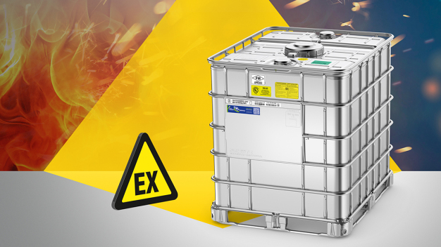 Der Ecobulk SX-D mit 1000l Füllvolumen ist einsetzbar in EX Zonen 1 + 2 und eignet sich darüber hinaus für besonders sensible Bereiche, in denen Brand- und Auslaufschutz sowie Risikominimierung höchste Priorität haben. (Foto: Schütz)