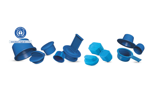 Renommiertes Umweltzeichen Blauer Engel für Schutzelemente von Pöppelmann KAPSTO® aus PCR-Polyethylen (PCR-PE) und seit Januar 2021 auch für Produkte aus PCR-Polypropylen. (Bild: Pöppelmann)
