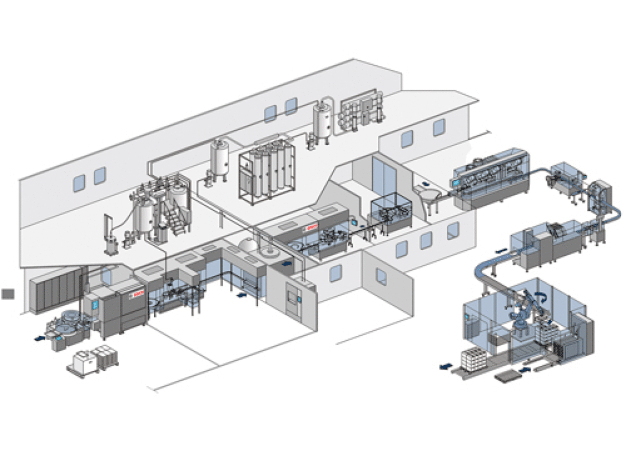 Linienkompetenz im Fokus: Auf der Achema 2015 zeigt Bosch Packaging Technology exemplarische Linienkonzepte für die Herstellung, Verarbeitung und Verpackung von Pharmazeutika für unterschiedliche Therapiegebiete. / Focus on line competence: At Achema 2015, Bosch Packaging Technology showcases exemplary line concepts for the production, processing and packaging of pharmaceuticals for different therapeutic areas.