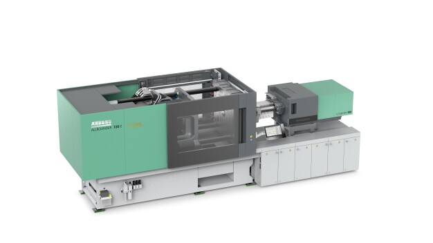 Deutschland-Premiere auf der Fakuma 2024: Der neue elektrische Allrounder 720 E Golden Electric ist dank neuem Design und standardisierter Ausstattung besonders schlank in Aufstellfläche und Preis. (Foto: Arburg) / German premiers at Fakuma 2024: thanks to its new design and standardised equipment, the new Allrounder 720 E Golden Electric has an extremely slimline installation area and a price to match. (Photo: Arburg)