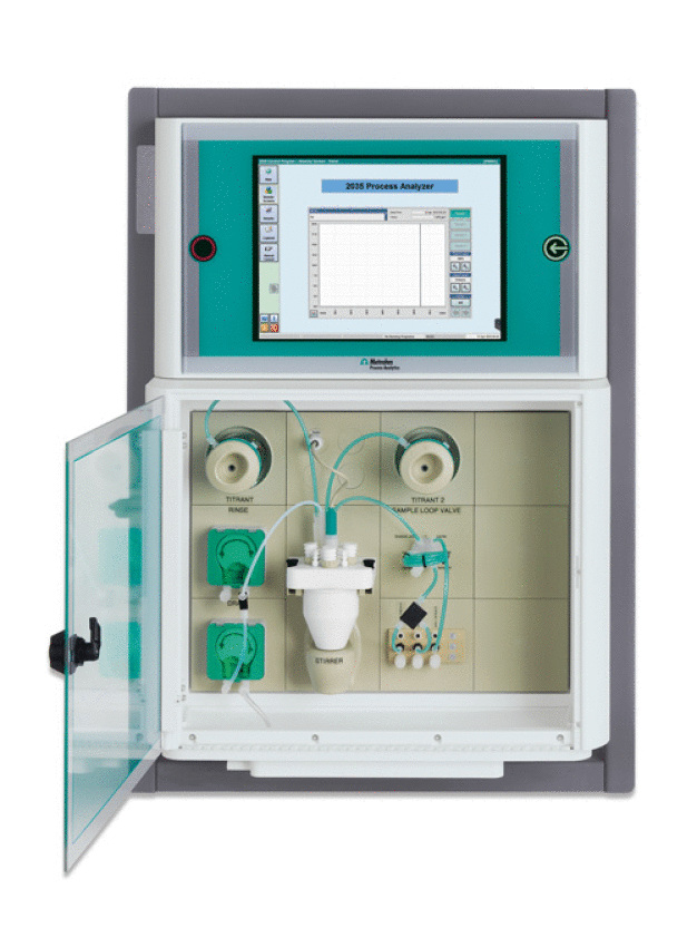 Abb. 5: Vollautomatisch Überwachung von Prozessen rund um die Uhr: modernes Prozessanalysesystem für die thermometrische Titration. (Foto: Metrohm) / Fig. 5: Surveillance entièrement automatisée des processus 24h/24: système moderne d’analyse des processus pour le titrage thermométrique. (Photo: Metrohm)