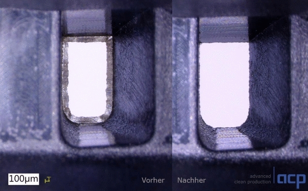 Die nach dem Spritzgießprozess vorhandenen Grate werden prozesssicher und reproduzierbar entfernt. (Bildquelle: acp systems AG) / The burrs on parts after the injection molding process are removed reliably and reproducibly. (Photo source: acp systems AG) Die nach dem Spritzgießprozess vorhandenen Grate werden prozesssicher und reproduzierbar entfernt. (Bildquelle: acp systems AG) / The burrs on parts after the injection molding process are removed reliably and reproducibly. (Photo source: acp systems AG)