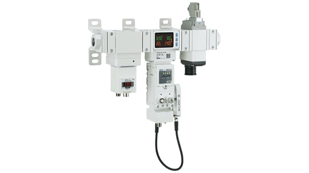 Das neue Air Management System in den Anschlussgrößen 1/4 bis 1 Zoll von SMC aus Regler, Durchflusssensor und Abschaltventil bietet dank umfangreicher Überwachung von Druck, Temperatur und Durchfluss ein Einsparpotenzial von bis zu 62 % beim Druckluftverbrauch. (Foto: SMC Deutschland GmbH)