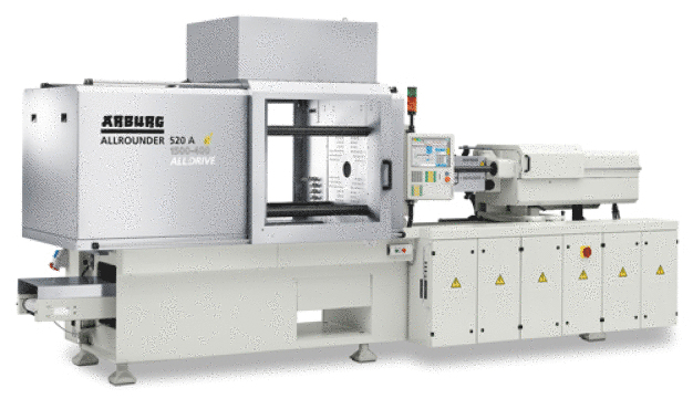 Der auf der NPE 2015 präsentierte elektrische Allrounder 520 A erfüllt die hohen Qualitätsanforde¬rungen bei der Produktion medizintechnischer Teile. Die Maschine in Edelstahlausführung produziert 64 Pipettenspitzen in einer Zykluszeit von rund 4,8 Sekunden. (Foto: Arburg) / The electric Allrounder 520 A presented at the NPE 2015 meets the high quality standards required for the production of medical parts. The stainless-steel machine version produces 64 pipette tips in a cycle time of around 4.8 seconds. (Photo: Arburg)