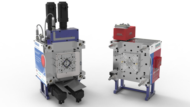 Musterbeispiel an Kompaktheit und Effizienz: die patentierte Spritzgießtechnologie RotaricE²® von Braunform, hier in Form eines 4+4-Spritzgießwerkzeugs zur Demonstration der Fertigung von Luer-Konnektoren. (Foto: Braunform)