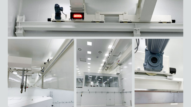 Different views of the crane in the cleanroom.
