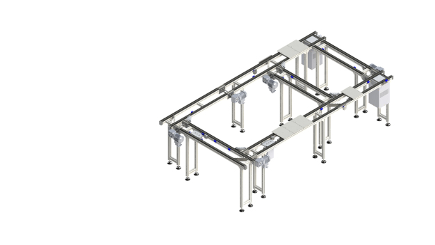 Beispiel für ein Doppelspur-Transfersystem auf Basis des modularen Bandsystembaukastens der Baureihe BS21 von Schnaithmann.