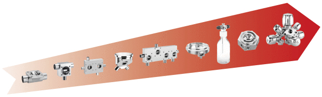 Abbildung 1: Evolution der Membranventile – 25 Jahre M-Blöcke. / Figure: Evolution of diaphragm valves – 25 years of M blocks.