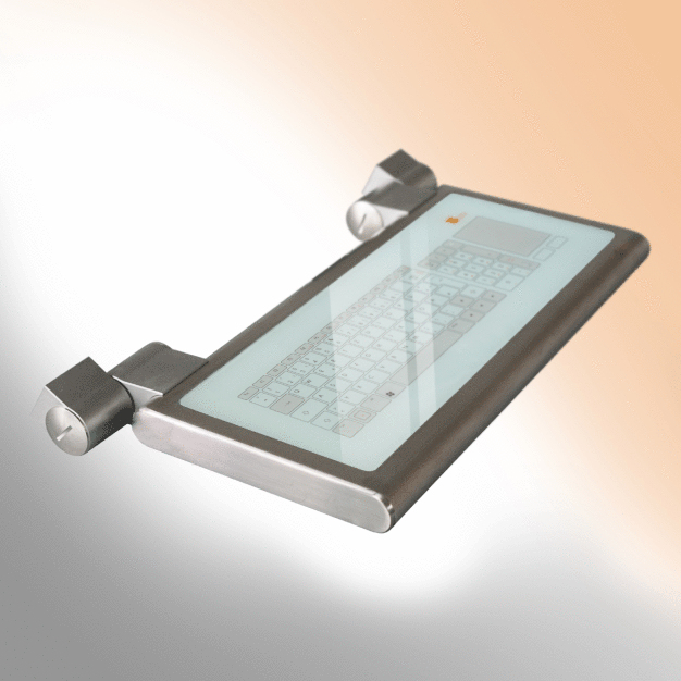 Wandmontage mittels doppeltem Drehmomentscharnier, Abb ähnlich (Bildrechte: Systec & Solutions GmbH) / Double torque hinge for wall mounting, similar to illustration (Image Rights: Systec & Solutions GmbH)