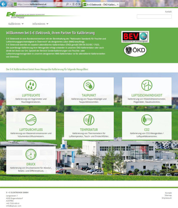Website www.kalibrierdienst.at von E+E Elektronik