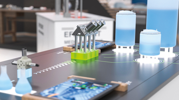 Der Chromatografie-Block zeigt, wie sich die gesamte Prozesskette vom Labor bis zur Fabrik skalieren lässt. (Quelle: Bürkert Fluid Control Systems)