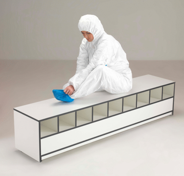 A Trespa step-over bench from Connect 2 Cleanrooms.