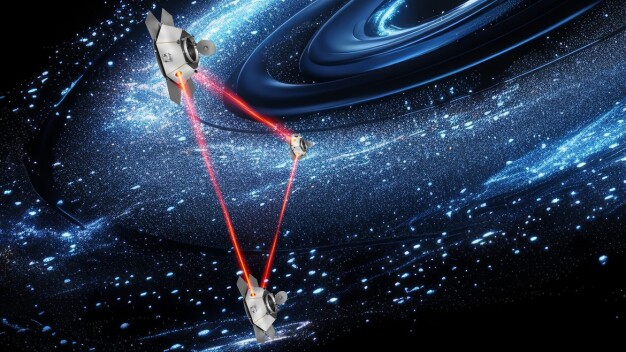 Künstlerische Darstellung des LISA-Observatoriums. © OHB / Artifical impression of the LISA (Laser Interferometer Space Antenna) observatory. © OHB