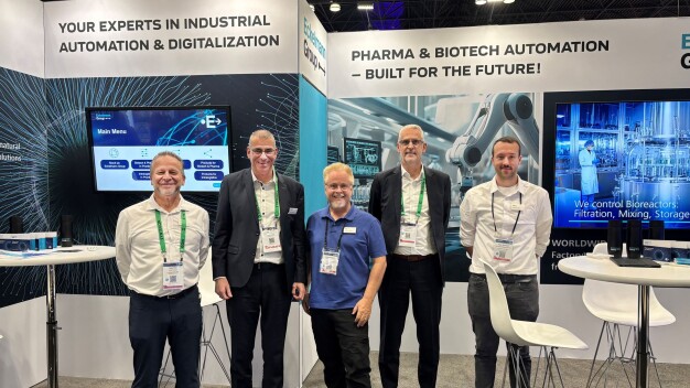 Überzeugt vom Erfolg der INTERPHEX: Hans Platt (Sales Manager Eckelmann USA), Jörg Thomas (Head of Sales für Pharma, Biotechnologie und Medizintechnik Eckelmann), Vincent Cooper (CEO The Davis Groupe),Volker Kugel (Vorstand Automation Projects Eckelmann), Henri Gerstadt (Development Engineer Control Neura Robotics) schätzten den fachlichen Austausch (von links).