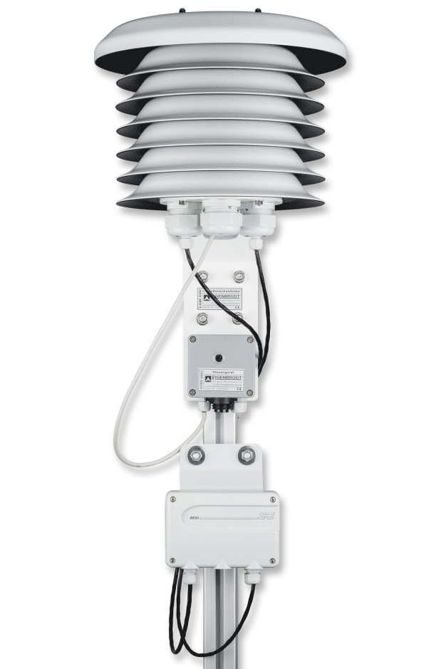 Abbildung 2: EE33-M Feuchte & Temperatur Messumformer mit Strahlungsschutz LAM630. (Foto: E+E Elektronik GmbH) / Figure 2: EE33-M humidity and temperature transmitter with radiation shield LAM630. (Photo: E+E Elektronik GmbH)