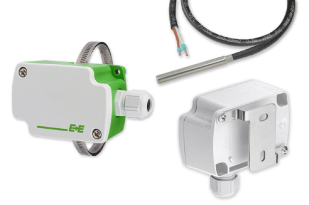 Abbildung 3: EE441 Anlegefühler (links), EE461 Kabelfühler (oben rechts) und EE451 Temperaturfühler für Wandmontage (unten rechts). (Foto: E+E Elektronik GmbH) / Figure 3: EE441 strap-on sensor (left), EE461 cable sensor (top right) and EE451 temperature sensor for wall mounting (bottom right). (Photo: E+E Elektronik GmbH)