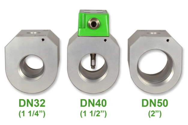 Abbildung 2: Neue Messblöcke für DN32, DN40 und DN50 erweitern den Einsatzbereich des EE741. (Foto: E+E Elektronik Ges.m.b.H.) / Image 2: New gauge mounting blocks for DN32 (1 1/4”), DN40 (1 1/2”) and DN50 (2”) extend the application range of the EE741. (Photo: E+E Elektronik GmbH)