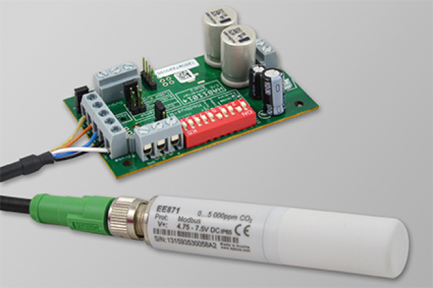 Modularer CO2-Transmitterr EE870 von E+E Elektronik. / EE870 Modular CO2 transmitter from E+E Elektronik.