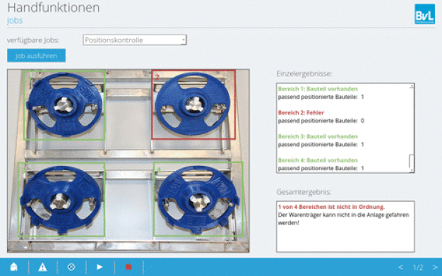 Die Libelle Product Control erkennt mit Hilfe der App „Positionsüberwachung“ ein falsch positioniertes Bauteil auf dem Werkstückträger.