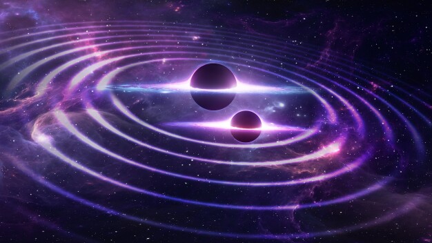 Visualisierung: Gravitationswellen sind Verzerrungen der Raumzeit, die z.B. durch den Zusammenstoß von Schwarzen Löchern verursacht werden. © Fraunhofer IOF / Visualization: Gravitational waves are distortions of space-time caused, for example, by the collision of black holes. © Fraunhofer IOF