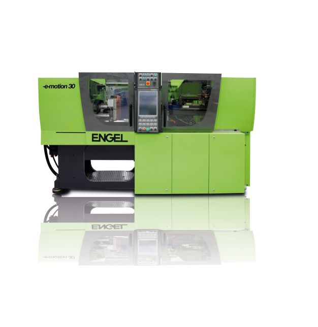 Baut mit 3 Metern Länge besonders kompakt: Die neue holmlose Engel e-motion 30 TL Spritzgießmaschine. / Highly compact at just three metres in length: the new tie-bar-less Engel e-motion 30 TL injection moulding machine. 