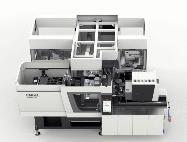 Auf einer vollelektrischen e-motion 170/110 T Spritzgießmaschine fertigt ENGEL an seinem Messestand vollautomatisiert Interdentalbürsten. (Bild: ENGEL) / In booth W3303, ENGEL will produce single-component interdental brushes, fully automated on an all-electric e-motion 170/110 T injection molding machine. (Image: ENGEL)