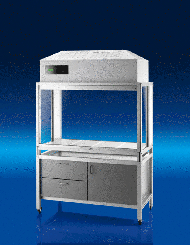 Laminar Flow Box FBS wahlweise mit Untergestell und Schrank / Laminar Flow Box FBS with base frame on casters and laboratory cabinet Laminar Flow Box FBS wahlweise mit Untergestell und Schrank / Laminar Flow Box FBS with base frame on casters and laboratory cabinet