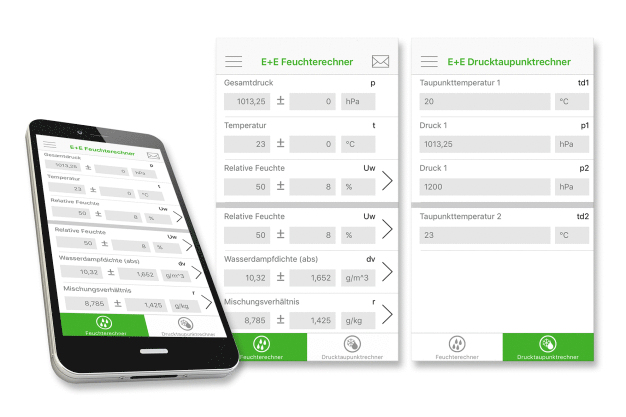 Abbildung 1: Die E+E Feuchterechner-App für mobile Endgeräte. (Foto: E+E Elektronik Ges.m.b.H.) 