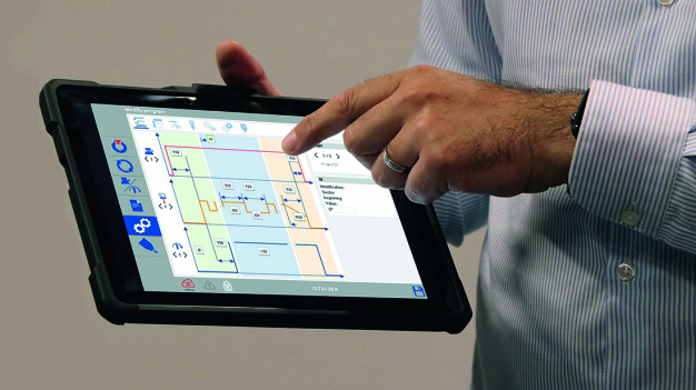 Abb.3: Drahtloser Touchscreen-Controller zum Steuern von einer oder mehrerer Smart Welding Stations. / Fig.3: Wireless Touchscreen Controller to pilot one or several Smart Welding installations.