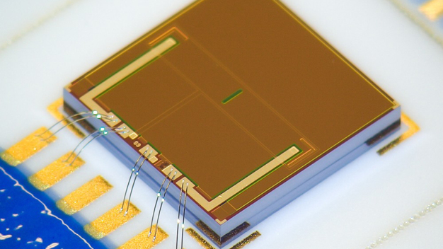 Ionensensitiver Feldeffekttransistor (ISFET) des Fraunhofer IPMS. © Fraunhofer IPMS / ISFET sensor chip from Fraunhofer IPMS. © Fraunhofer IPMS