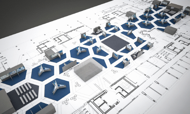 Innovatives, niveauvolles Hallenlayout mit optimalen Präsentationsmöglichkeiten.