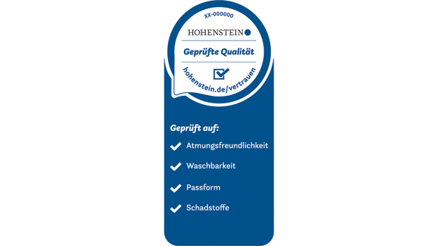 Das Hohenstein Qualitätslabel für Geprüfte Community Masken macht u.a. Produktqualität und Langlebigkeit der Produkte sichtbar. (© Hohenstein)