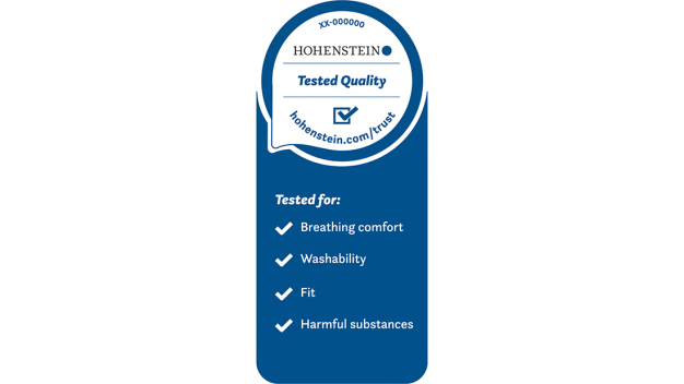 The Hohenstein Quality Label for Tested Community Masks makes the quality and durability of the products visible. (© Hohenstein)