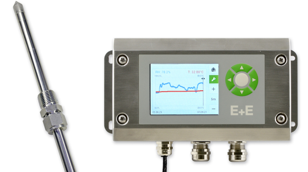 HTS801 Feuchte- und Temperatursensor mit Edelstahl-Gehäuse. (Fotos E+E Elektronik Ges.m.b.H.) / HTS801 humidity and temperature sensor with stainless steel enclosure. (Photo: E+E Elektronik Ges.m.b.H.)