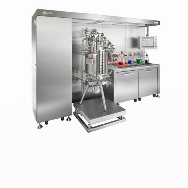 Pilotfermenter zur Herstellung biopharmazeutischer Wirkstoffe: Der modular aufgebaute, vollautomatische Pilotfermenter von Bosch eignet sich sowohl für Forschungs- und Entwicklungszwecke und klinische Studien im Labor als auch für die industrielle Produktion kleiner Chargen. (Foto: Bosch) / Pilot fermenter for manufacturing biopharmaceutical APIs: The modular, fully automatic pilot fermenter from Bosch is suitable for R&D applications, clinical studies in the lab, and industrial production of small batches. (Picture: Bosch)