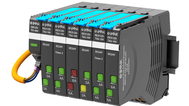 Diese elektronische Überlast-Schutzschaltung ist Teil eines Systems zur Überwachung der 24-V-Steuerspannung der Spritzgießmaschinen. / This electronic overload protection circuit is part of a system for monitoring the 24 V control voltage of injection moulding machines.