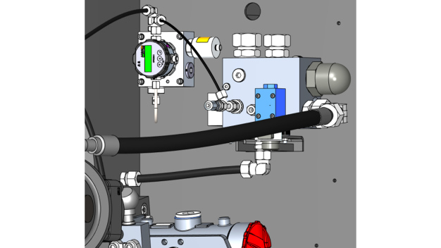 Mit spezieller Mess-Sensorik werden die Parameter des Öls von hydraulischen Maschinen entschlüsselt und dessen Qualität sichergestellt. / Special measuring sensors are used to decode the parameters of the oil in hydraulic machines to ensure their quality.