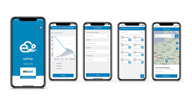 Die ebm-papst Service App für Kunden und Fachpartner macht die Installation und Inbetriebnahme von ebm-papst Ventilatoren einfach. (Bild: ebm-papst) Die ebm-papst Service App für Kunden und Fachpartner macht die Installation und Inbetriebnahme von ebm-papst Ventilatoren einfach. (Bild: ebm-papst)