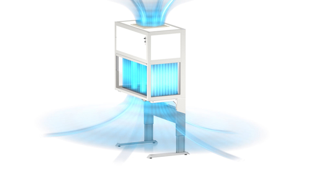 Um die geforderte Reinheit im Reinraum zu gewährleisten, muss die Ausstattung gewisse Kriterien erfüllen. Durch die eingesetzten Filter und Ventilatoren in Filter-Fan-Units und Laminar Flow Boxen wird eine turbulenzarme Verdrängungsströmung erzeugt und die Partikelkonzentration auf ein Minimum reduziert. (Quelle: item)