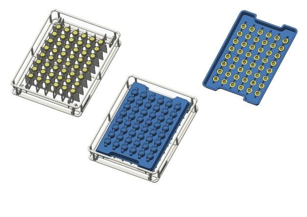 Durch so genannte Umstülplösungen lassen sich erforderliche Umsetzvorgänge der Teile optimal gestalten. Die sehr hohen Kosten für das manuelle Umsetzen und das Risiko einer Bauteilbeschädigung werden minimiert. (Abbildung: Metallform Wächter) / Transfer operations can be configured in an optimal way with inversion solutions. High costs caused by manual transfer and the risk of parts damage can be reduced. (Image source: Metallform Wächter)