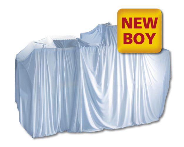 Noch verhüllte BOY-Neuvorstellung / New BOY-machine – still covered