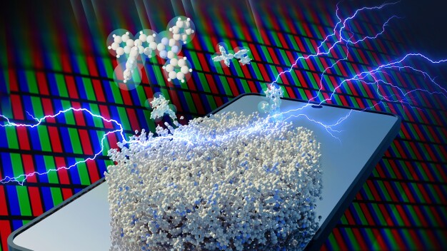 Moleküle werden verdampft und lagern sich an einer Oberfläche an – dieser Produktionsschritt bei der Herstellung organischer Bauelemente könnte nun durch eine neuartige Simulationsmethode bereits im Computer vorhergesagt werden. / Molecules are vaporized and accumulate on a surface - this production step in the manufacture of organic components could now be predicted on the computer using a new simulation method.