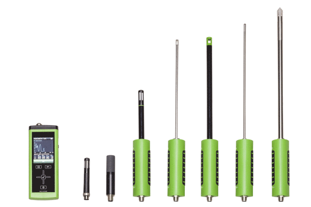 Abbildung 2: Eine breite Palette an austauschbaren Messfühlern macht das Omniport 30 zu einem universell einsetzbaren Messgerät. (Foto: E+E Elektronik GmbH) / Figure 2: A wide range of interchangeable sensing probes make the Omniport 30 a universally applicable measuring instrument. (Photo: E+E Elektronik GmbH)