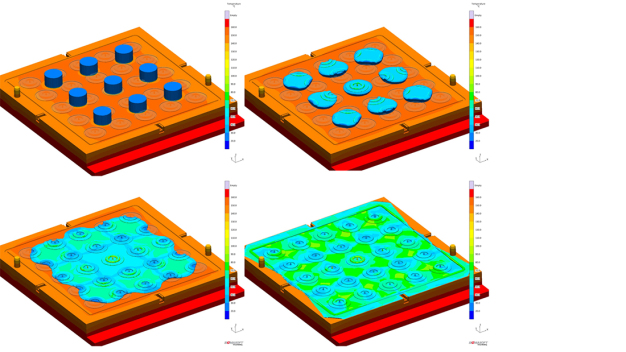 25 Kavitäten und 9 Rohlinge im Compression Molding Verfahren. / 25 Cavities and 9 Preforms in a Compression Molding Process.