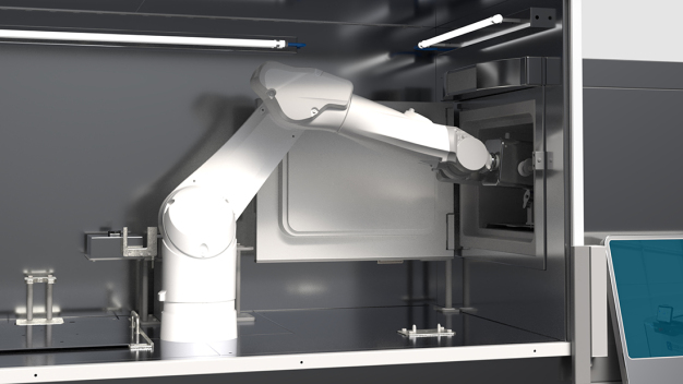 Stäubli Stericlean Roboter können dauerhaft in aseptischen Produktionsumgebungen arbeiten. Damit erschließen sie der Robotik neues Terrain. (Copyright: Stäubli Tec-Systems GmbH Robotics)