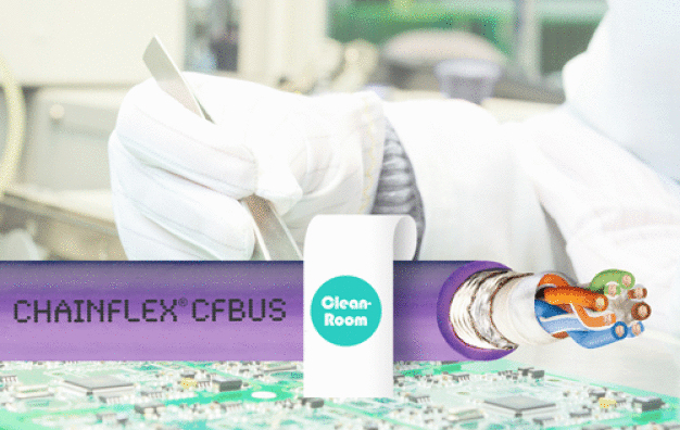 Zertifiziert und getestet: Die neuen chainflex Leitungen CFBUS.LB.045 (CAT5e) und CFBUS.LB.049 (CAT6) mit Reinraumzulassung halten über 24 Millionen Hüben stand. (Quelle: igus GmbH)