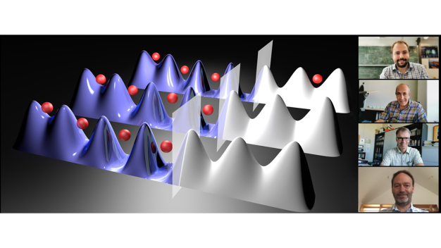 In einem sogenannten vielteilchenlokalisierten Zustand sollten Teilchen, die anfänglich in einem Teil des Systems konzentriert sind, für alle Zeiten in diesem verbleiben. Eine neue theoretische Arbeit legt nun nahe, dass dies nicht so ist, und die Teilchen auf sehr langen Zeitskalen thermalisieren. Das Projektteam (von oben nach unten): Maximilian Kiefer-Emmanouilidis, Dr. Razmik Unanyan und Prof. Dr. Michael Fleischhauer – alle TU Kaiserslautern – sowie Prof. Dr. Jeskao Sirker, Universität Manitoba. (Foto: TU Kaiserslautern)