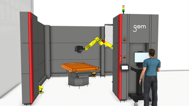 Nach dem Schweißen wird das Bauteil in der Vermessungszelle überprüft (Computer-Rendering). (Foto: Fronius International GmbH) / After welding, the component is checked in the measuring cell (computer rendering). (Photo: Fronius International GmbH)